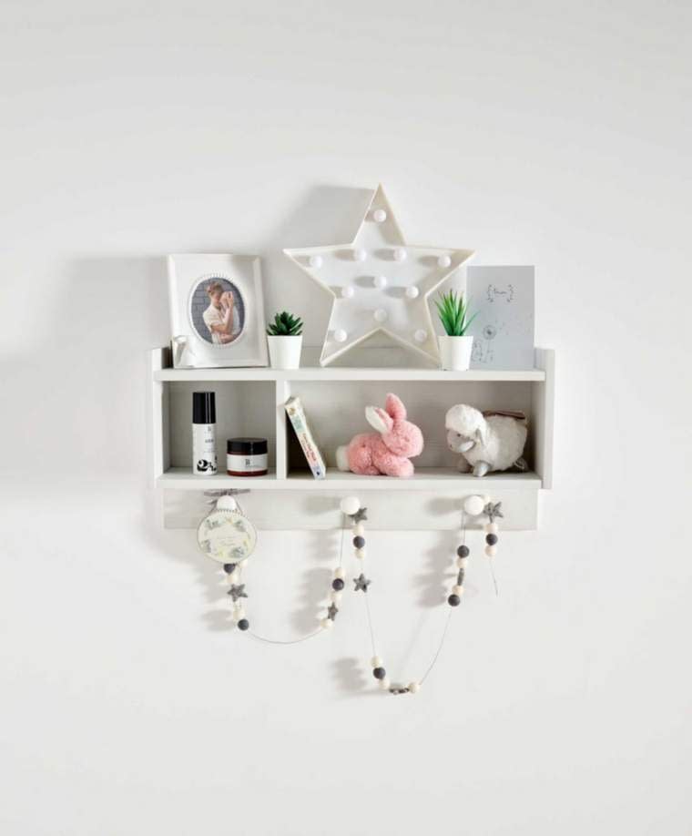 Mamas & Papas white toy shelf with compartments and peg rail for toy storage ideas from GinGin & Roo
